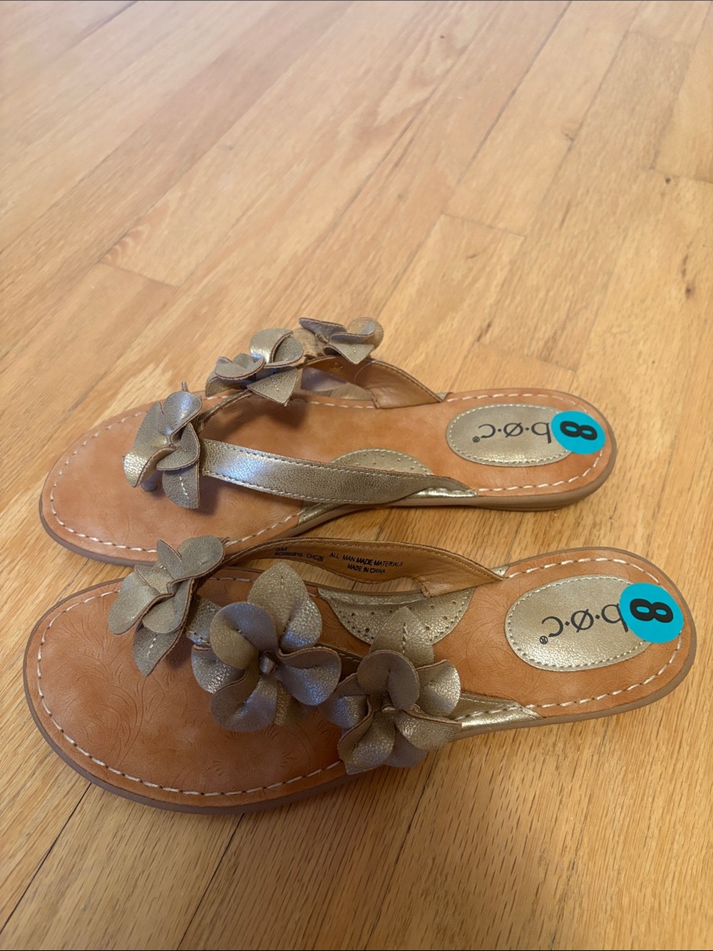 b.o.c. Metallic Taupe Floral Thong Sandals